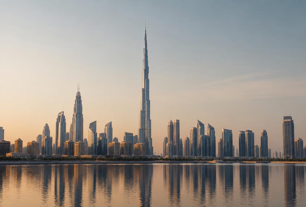 Dubai skyline and Burj Khalifa representing UAE migration